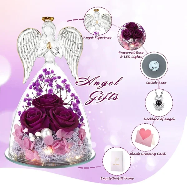 Angel Rose Figurines,Roses Gifts For Women,Preserved Rose In Angel Glass Cover,3 Head Roses Valentine Mothers Day Birthday Gift - Image 2
