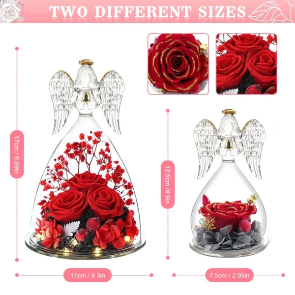 Angel Rose Figurines,Roses Gifts For Women,Preserved Rose In Angel Glass Cover,3 Head Roses Valentine Mothers Day Birthday Gift - Image 6