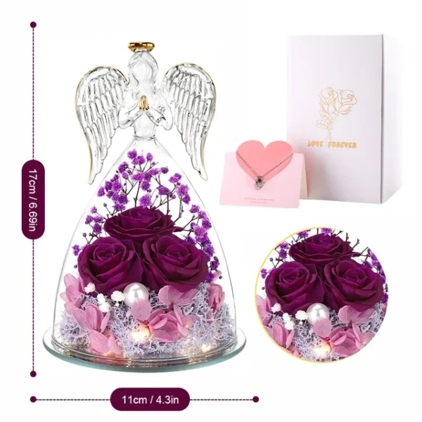 Angel Rose Figurines,Roses Gifts For Women,Preserved Rose In Angel Glass Cover,3 Head Roses Valentine Mothers Day Birthday Gift - Image 17