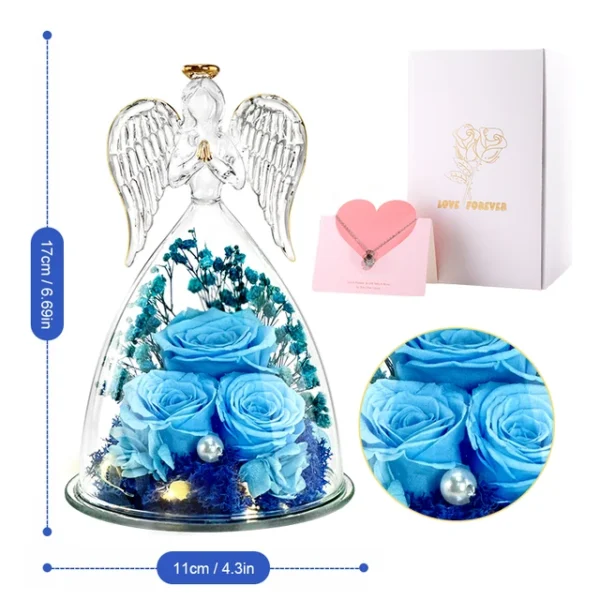 Angel Rose Figurines,Roses Gifts For Women,Preserved Rose In Angel Glass Cover,3 Head Roses Valentine Mothers Day Birthday Gift - Image 18