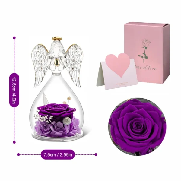Angel Rose Figurines,Roses Gifts For Women,Preserved Rose In Angel Glass Cover,3 Head Roses Valentine Mothers Day Birthday Gift - Image 9
