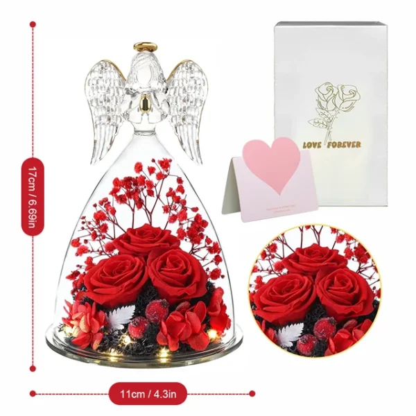 Angel Rose Figurines,Roses Gifts For Women,Preserved Rose In Angel Glass Cover,3 Head Roses Valentine Mothers Day Birthday Gift - Image 11