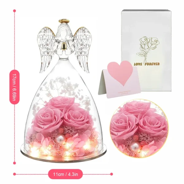 Angel Rose Figurines,Roses Gifts For Women,Preserved Rose In Angel Glass Cover,3 Head Roses Valentine Mothers Day Birthday Gift - Image 12