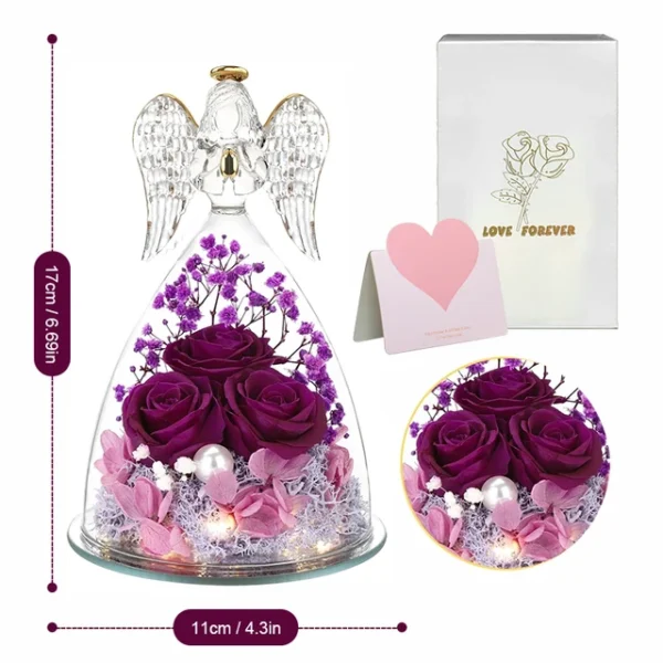 Angel Rose Figurines,Roses Gifts For Women,Preserved Rose In Angel Glass Cover,3 Head Roses Valentine Mothers Day Birthday Gift - Image 13