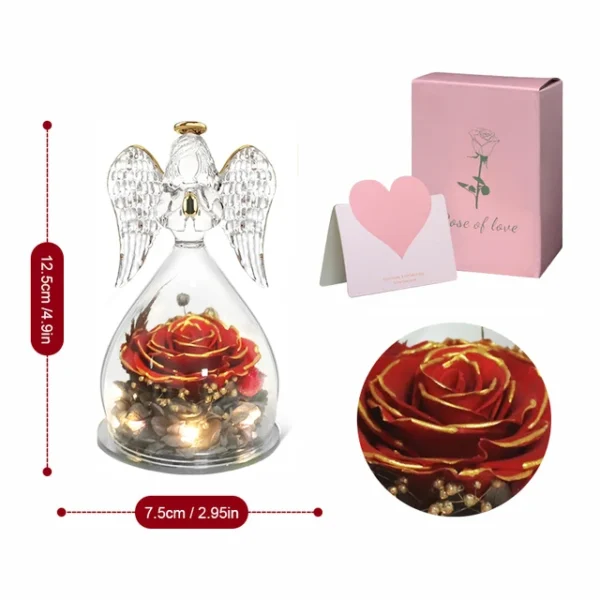 Angel Rose Figurines,Roses Gifts For Women,Preserved Rose In Angel Glass Cover,3 Head Roses Valentine Mothers Day Birthday Gift - Image 7