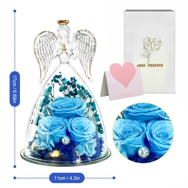 Angel Rose Figurines,Roses Gifts For Women,Preserved Rose In Angel Glass Cover,3 Head Roses Valentine Mothers Day Birthday Gift - Image 14