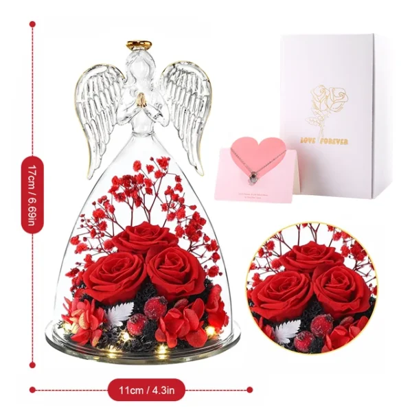 Angel Rose Figurines,Roses Gifts For Women,Preserved Rose In Angel Glass Cover,3 Head Roses Valentine Mothers Day Birthday Gift - Image 15