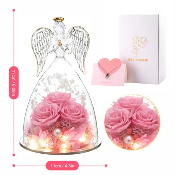 Angel Rose Figurines,Roses Gifts For Women,Preserved Rose In Angel Glass Cover,3 Head Roses Valentine Mothers Day Birthday Gift - Image 16