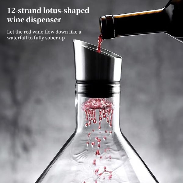 1500ML Hand - blown Crystal Wine Decanter with Built - in Aerator Pourer, ideal for red wine. - Image 6