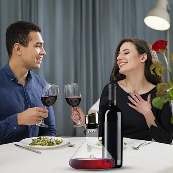 1500ML Hand - blown Crystal Wine Decanter with Built - in Aerator Pourer, ideal for red wine. - Image 8