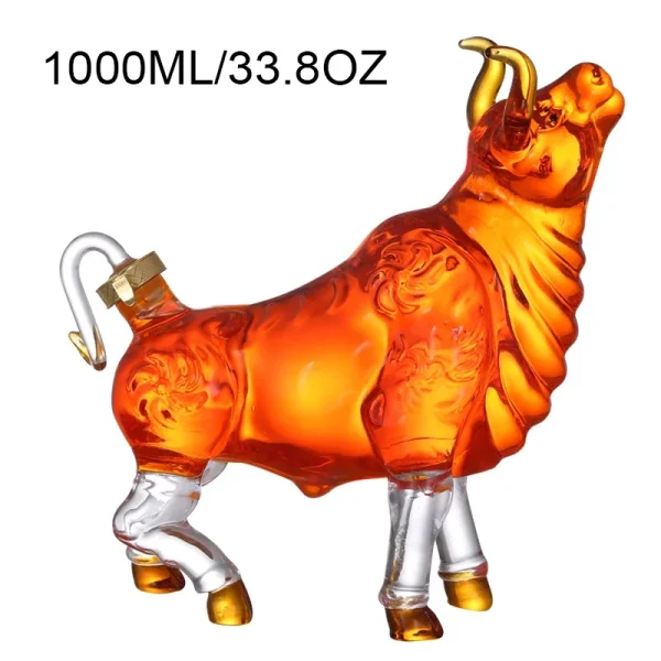 Creative Sealed Bourbon Home Glass Bottle Bull Shaped Clear Bar Decanter - Image 9