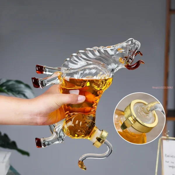 Creative Sealed Bourbon Home Glass Bottle Bull Shaped Clear Bar Decanter - Image 5