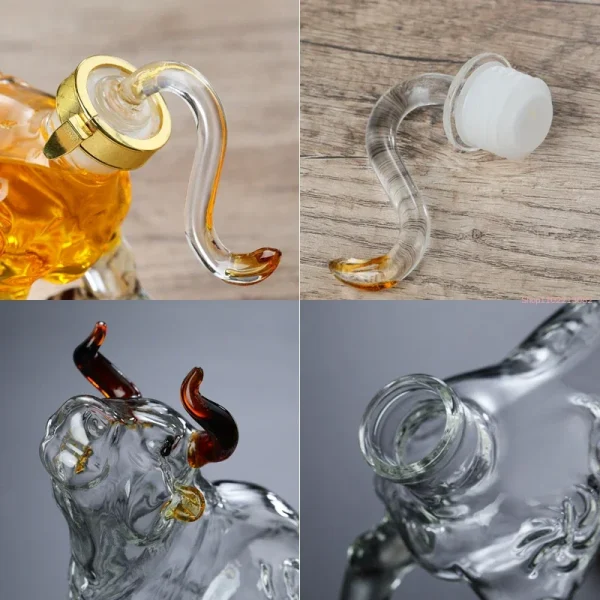Creative Sealed Bourbon Home Glass Bottle Bull Shaped Clear Bar Decanter - Image 4