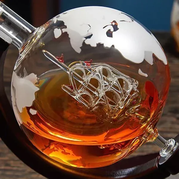 Creative Globe Decanter Set with Lead-free Carafe Exquisite Wood-stand and 2 Whisky Glasses Whiskey Decanter Globe Grade Gift - Image 4