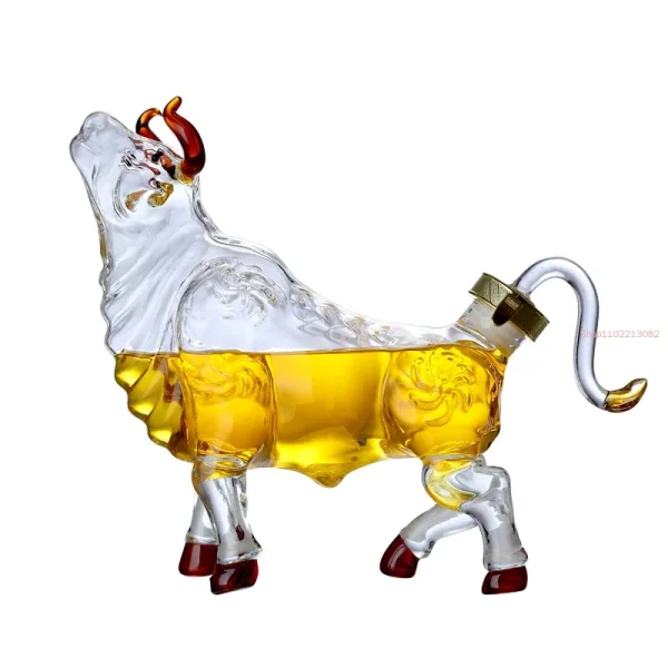 Creative Sealed Bourbon Home Glass Bottle Bull Shaped Clear Bar Decanter - Image 6