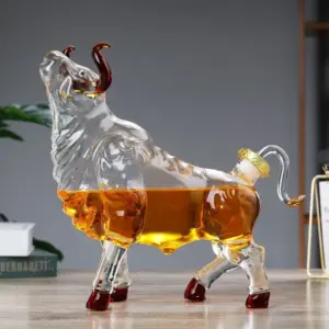 Creative Sealed Bourbon Home Glass Bottle Bull Shaped Clear Bar Decanter